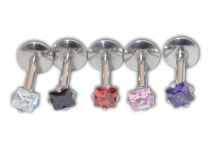 Labret Stahl Internal Crystal Griffé Carré Coloré 3 mm |  ITC
