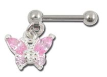Barbell Stahl Spezial Tragus Anhänger Schmetterling Rosa Kristall |  ITC
