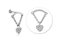 Barbell Stahl Spezial Tragus Anhänger Herz Strass Weiß |  ITC