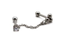 Barbell Spezialstahl Tragus 3 Kugeln mit Kette und Strass |  ITC