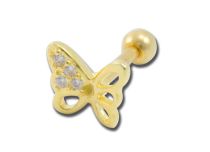 Barbell Stahl Gold Schmetterling mit Strass Weiß  iTC
