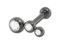 Barbell Stahl Schwarz Motiv Triple Strass |  ITC