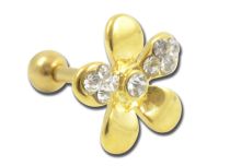 Micro Barbell Stahl vergoldet Blumenmotiv mit Strass |  ITC