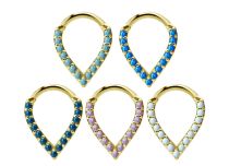 Ring Stahl vergoldet Clicker Motiv Tropfen Stil Opal bunt |  ITC