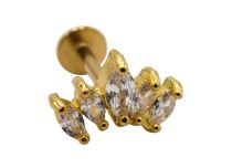 Labret Stahl PVD Gold Motiv Marquise 5 Strass |  ITC