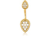 Banane Bauchnabel Chirurgenstahl Goldmuster Doppelter Wassertropfen mit Strass |  ITC