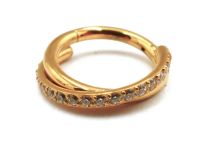 Ring Scharnier Titan PVD Gold Steril Twist Muster Strass Weiß |  ITC