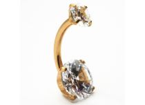 Banane Titanium PVD Gold Interne Sterile Kugel 5 / 8 mm Doppel Strass Gekratzt ||