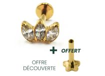 Labret Titanium PVD Gold Interne Steril Motiv Marquise 3 Strass |  ITC