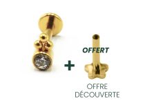 Labret Titanium PVD Gold Intern Steril Motiv 3 Kugeln Strass Weiß |  ITC