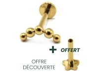 Labret Titanium PVD Gold Intern Steril Motiv 5 Kugeln Gebogen |  ITC