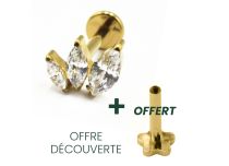 Labret Titanium PVD Gold Interne Steril Motiv 3 Stifte mit StrassWeiß |  ITC