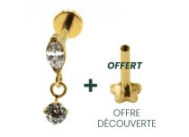 Labret Titanium PVD Gold Interne Steril Motiv Runder Strass-Anhänger Weiß |  ITC