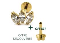 Labret Titanium PVD Gold Innengewinde Steril Motiv Marquise 3 Strass |  ITC