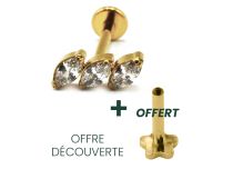 Labret Titanium PVD Gold Innengewinde Steril Motiv Marquise 3 Strass Diagonale
