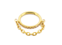 Scharnierring Titan PVD Gold Steril mit Strass und Kettenanhänger |  ITC