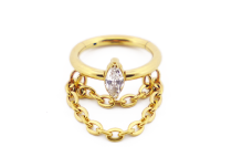 Scharnierring Titan PVD Gold Steril Strass und Doppelanhänger Kette |  ITC