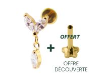 Labret Titanium PVD Gold Interne Steril Motiv Marquise 2 Strass und 1 Anhänger ||