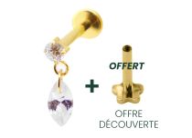 Labret Titanium PVD Gold Interne Steril Strassmuster und Ovaler Anhänger |  ITC