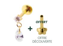 Labret Titanium PVD Gold Interne Steril Strassmuster und Tränenanhänger |  ITC
