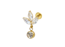 Labret Titanium PVD Gold Interne Sterile Marquise 3 Strass Motiv mit Anhänger ||