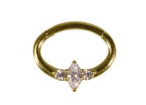 Ring Goldener Stahl Septum Scharnier Strass Weiß |  ITC