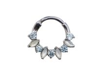Scharnierring Stahl Cabochon weiß und hellblauer Strass |  ITC