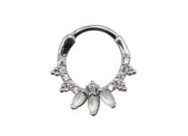 Scharnierring Stahl Cabochon weiß und Strass |  ITC
