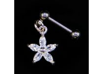 Barbell Stahl Spezial Tragus mit Blumenanhänger mit weißem Kristall |  ITC