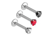 Labret Stahl Internal Crystal Griffé Coeur Coloré 3 mm |  ITC