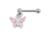 Barbell Stahl Spezial Tragus Anhänger Schmetterling Rosa Kristall |  ITC