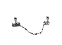 Barbell Spezialstahl Tragus Kugel 3 Strass mit Kette |  ITC