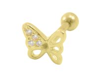 Barbell Stahl Gold Schmetterling mit Strass Weiß  iTC