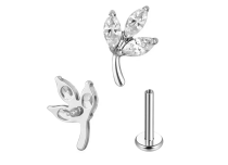 Labret titane ASTM F136 threadless motif feuill&eacute; strass blanc ITC Piercing