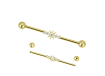 barbell industriel titane gold étoile strass blanc