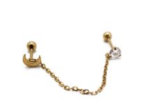 Barbell Stahl PVD Gold Speziell Tragus Mond- und Strassmotiv mit Kette |  ITC