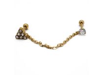 Barbell Stahl PVD Gold Spezial Tragus Motiv mit Strass und Kette |  ITC