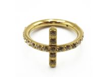 Anneau Titane PVD Gold Croix à Strass