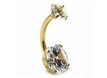 Banane Titanium PVD Gold Interne Sterile Kugel 5 / 8 mm Doppel Strass Gekratzt ||