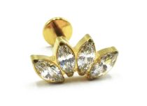Labret Titanium PVD Gold Interne Steril Marquise Motiv 4 Strass |  ITC