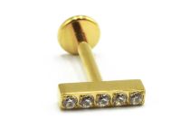 Labret Titanium PVD Gold Interne Steril Motiv Bar 5 Strass |  ITC
