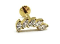 Labret Titanium PVD Gold Intern Steril Marquise Motiv 5 Strass Weiß |  ITC