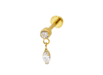Labret Titanium PVD Gold Interne Steril Motiv Oval Strass Anhänger Weiß |  ITC