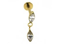 Labret Titanium PVD Gold Interne Steril Motiv Oval Strass Anhänger Weiß |  ITC
