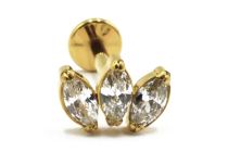 Labret Titanium PVD Gold Innengewinde Steril Motiv Marquise 3 Strass |  ITC