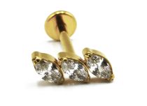 Labret Titanium PVD Gold Innengewinde Steril Motiv Marquise 3 Strass Diagonale