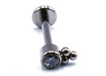 Labret Titanium Interne Steril Motiv 3 Mikrokugeln und Strass Weiß |  ITC