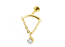 Labret Titanium PVD GOLD intern steril mit gebogenem Steg Strass-Kette.