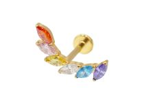Labret Titanium PVD Gold Interne Steril Marquise Motiv Strass Mehrfarbig|  ITC