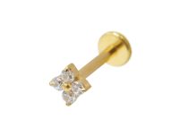 Labret Titanium PVD Gold Interne Steril Blumenmotiv 4 Strass BL|  ITC